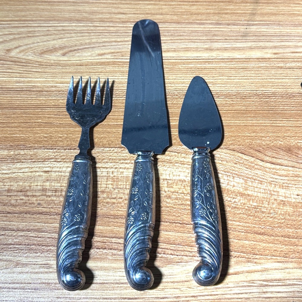 Ambassador Cutlery Mfg Co Sheffield England Floral Serving Set 3pc